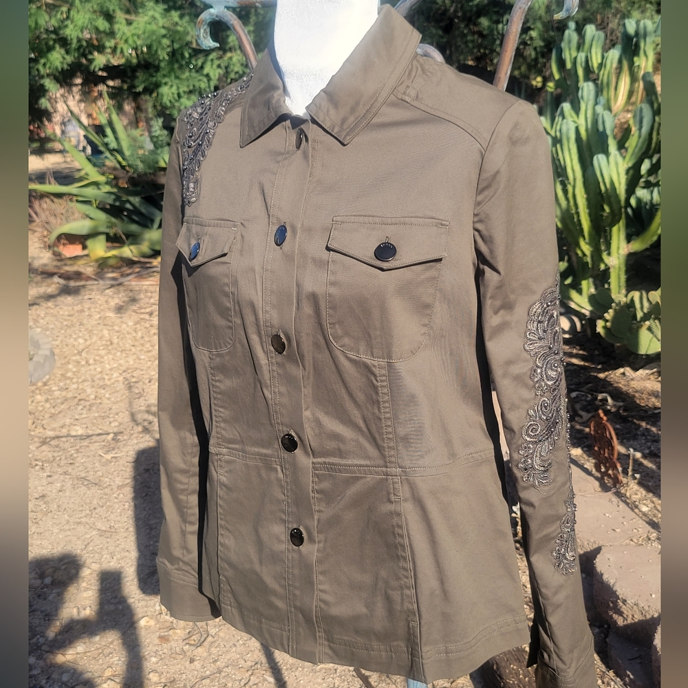 Chico's Embellished Vintage Army Safari Jacket